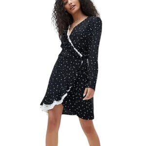NWT | Nobody’s Child | Black and White Polka Dot Wrap Mini Dress | Size 8